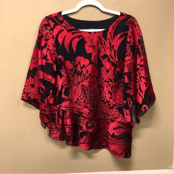 Alex Evenings Red Black Blouse Size S NWT - Picture 1 of 5